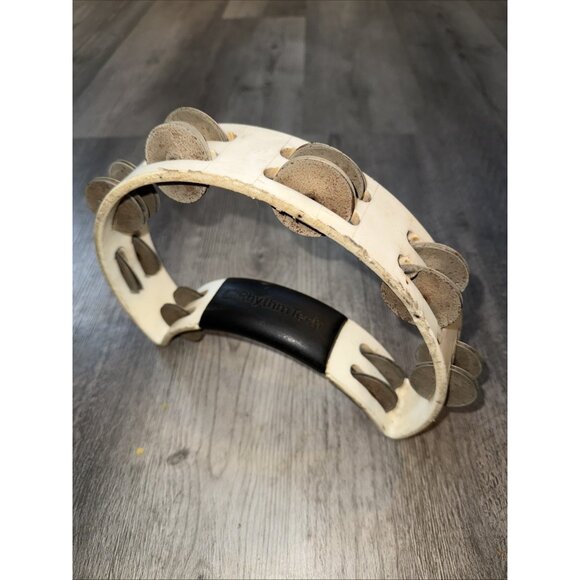 10" RhythmTech Ergonomic Tambourine White Plastic Nickel Jingles RUST USED - Picture 4 of 10